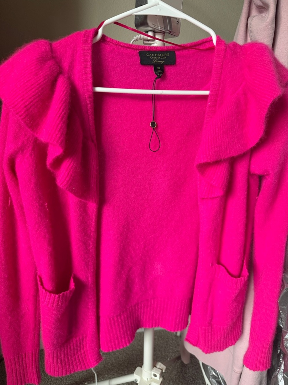 Hot Pink Ruffle-Trim Women's Cardigan